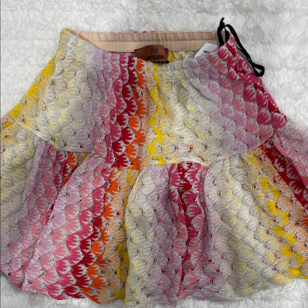 Missoni Multicolor Crochet Tiered Mini Skirt - Pink, Yellow, Orange - Picture 5 of 11